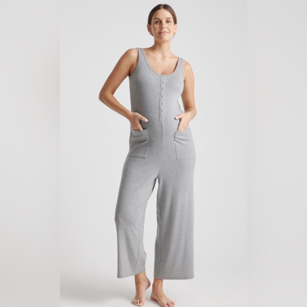 Quince Nursing Jumpsuit - Gray Sleeveless Jumpsuit with Pockets